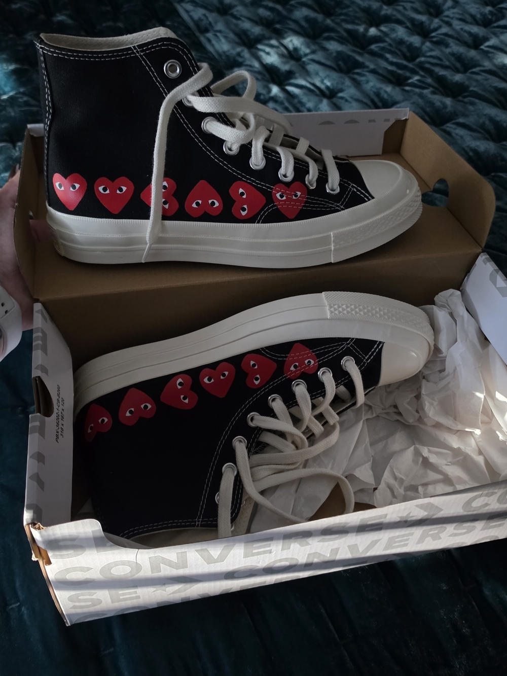 Converse Black High-Top Sneakers with Red Heart Motif